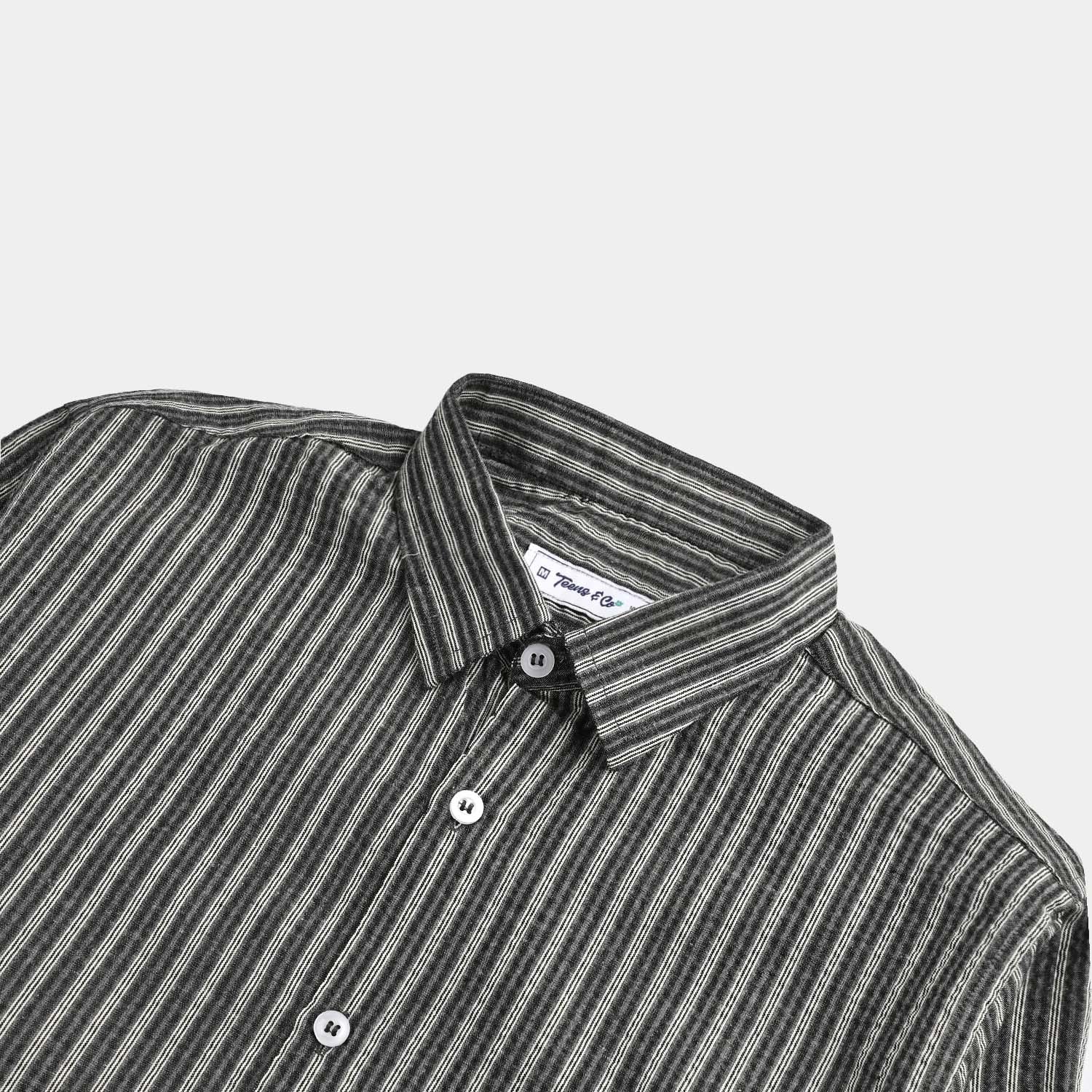 Teens Boys Yarn Dyed Shirt (Grey Stripe)-GREY - Image 2