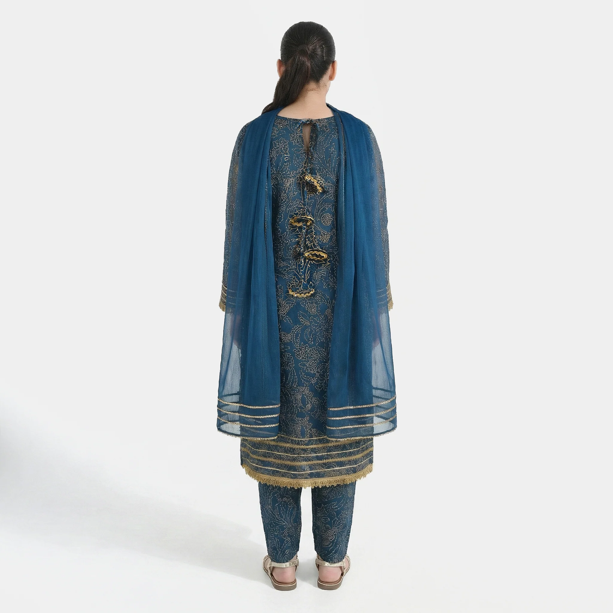 Teens Girls Chiffon 3Pcs (Zarmeena) - Teal Green - Image 3
