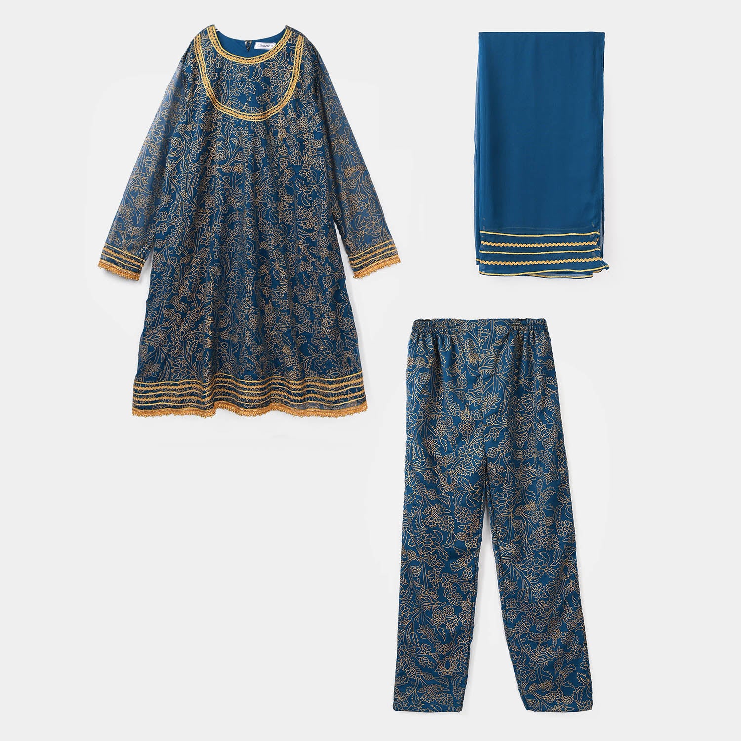 Teens Girls Chiffon 3Pcs (Zarmeena) - Teal Green - Image 4