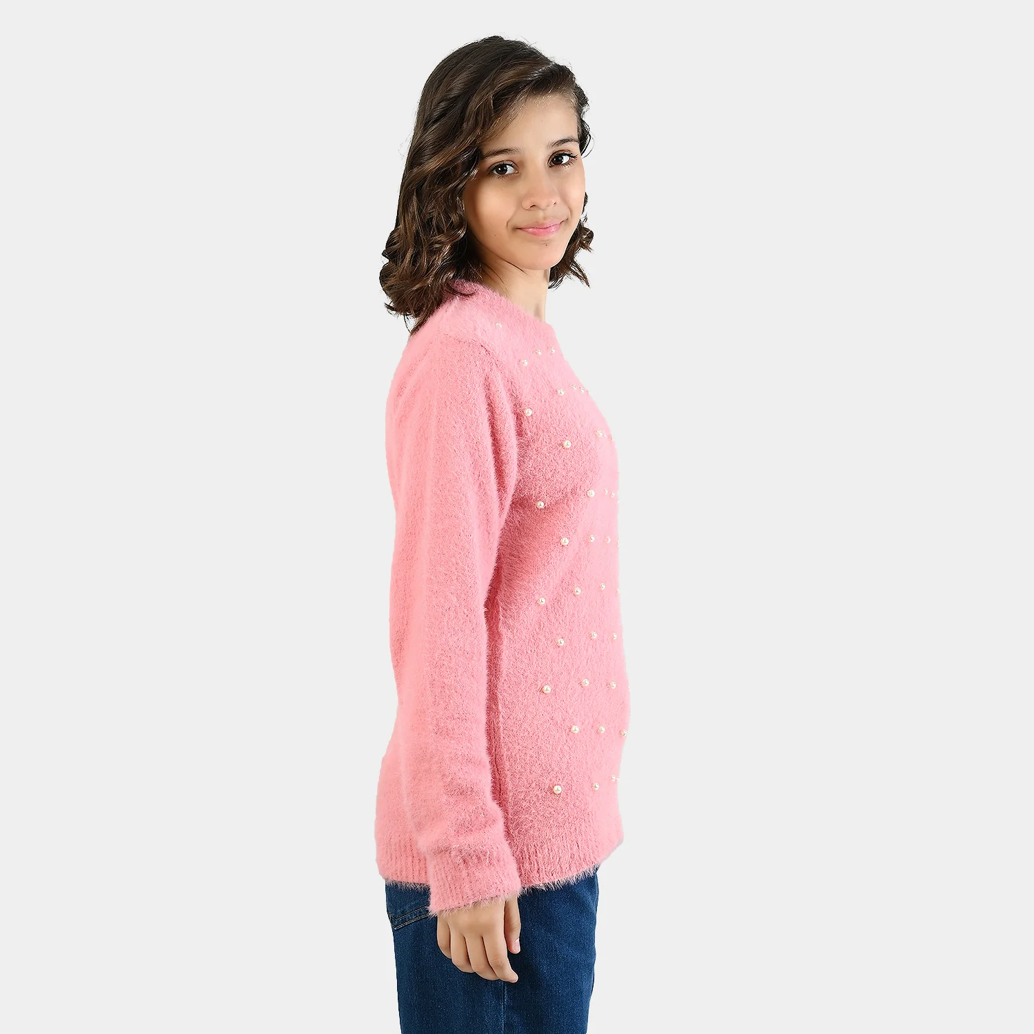 Teens Girls Acrylic Sweater Pearls - Pink - Image 3