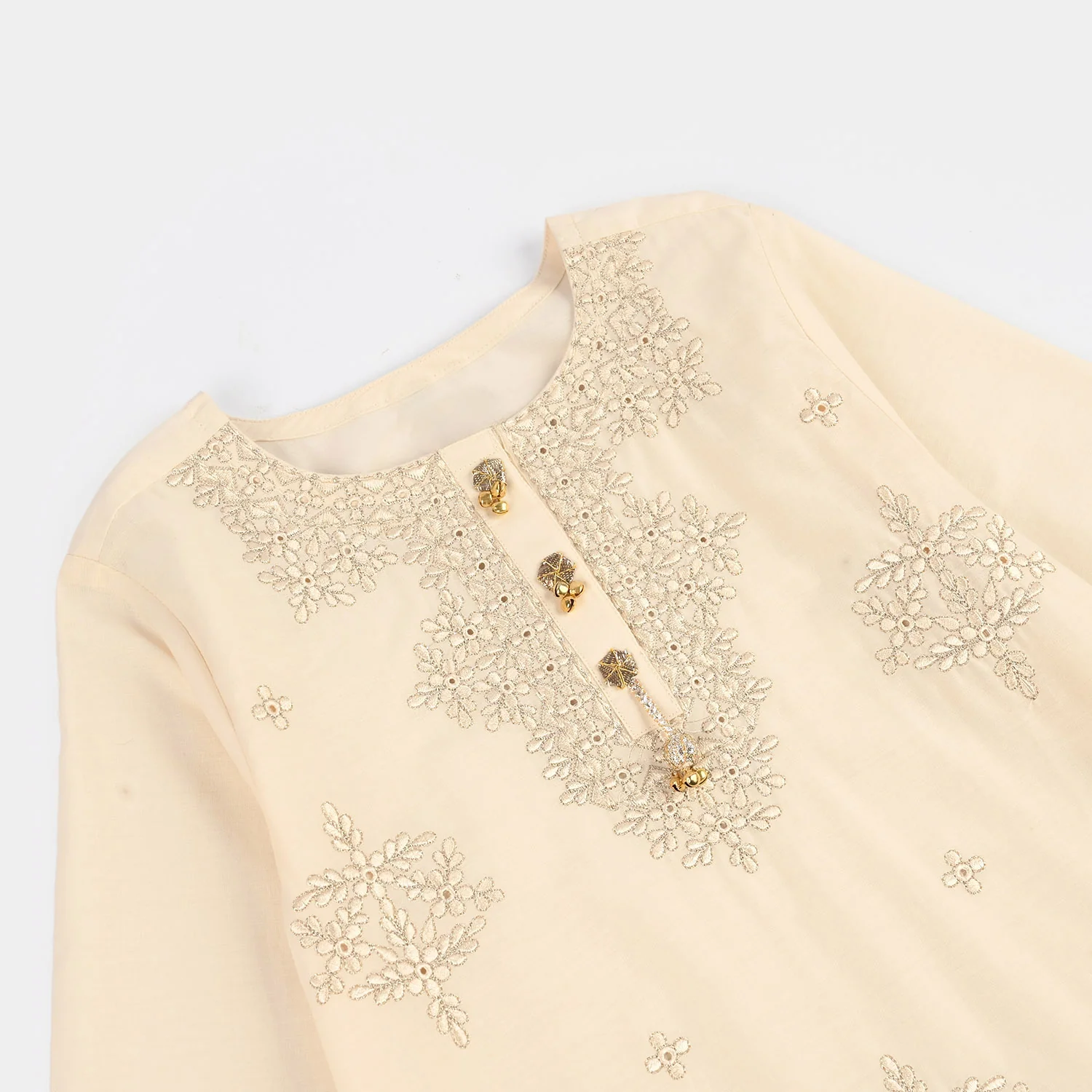 Teens Girls Cotton Embroidered 2Pcs Set (Rabab) - Off White - Image 3