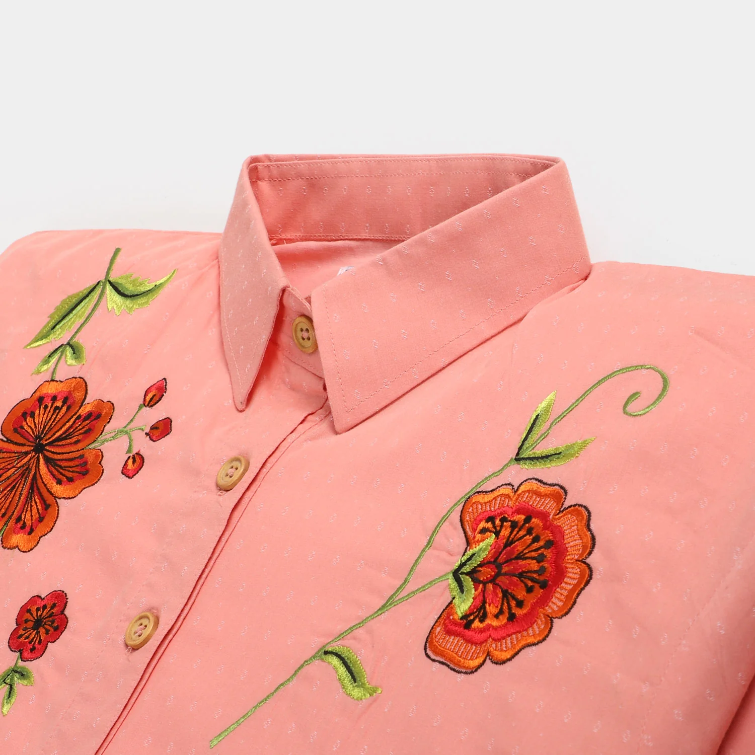 Teens Girls Cotton Embroidered Rose Top - Orange - Image 2