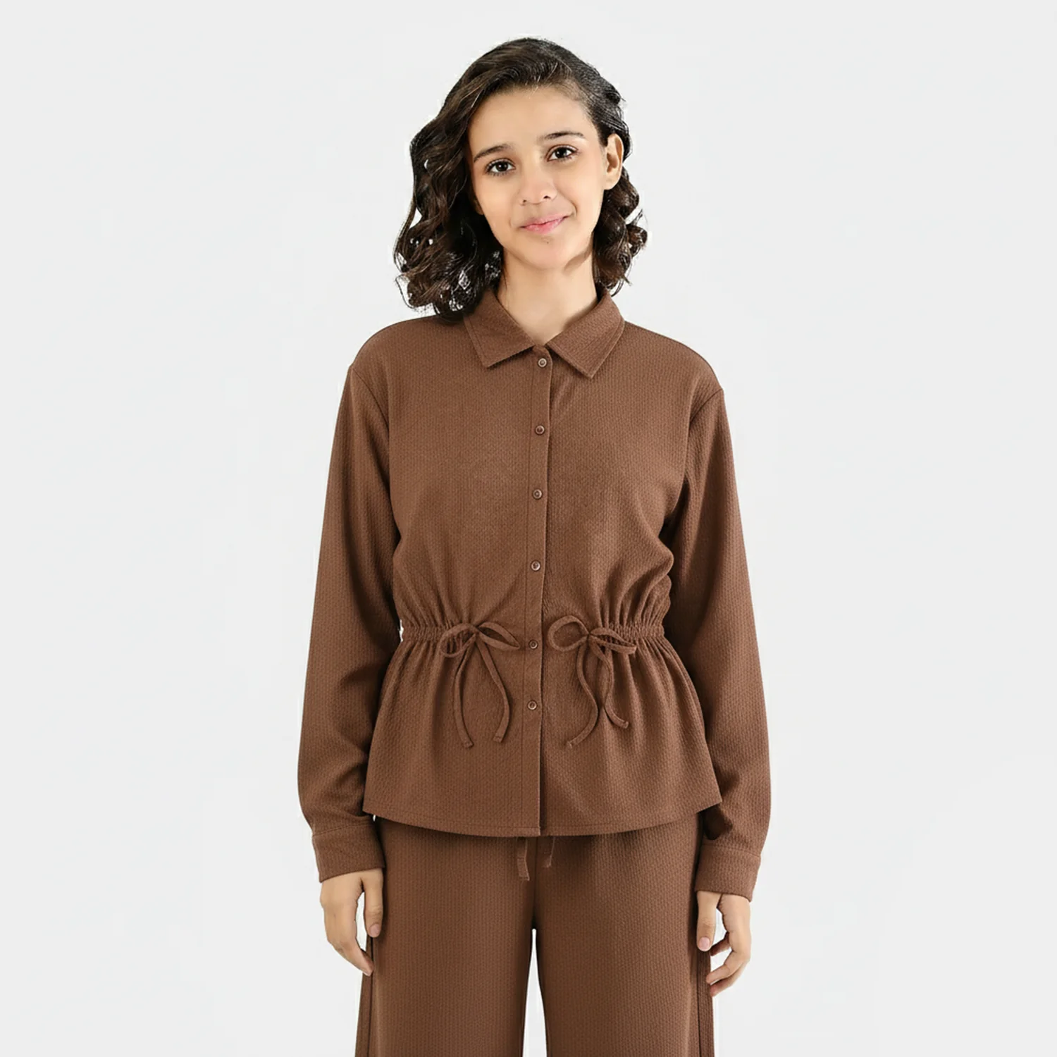 Teens Girls Cotton Knitted Co-ord Set - Brown - Image 2