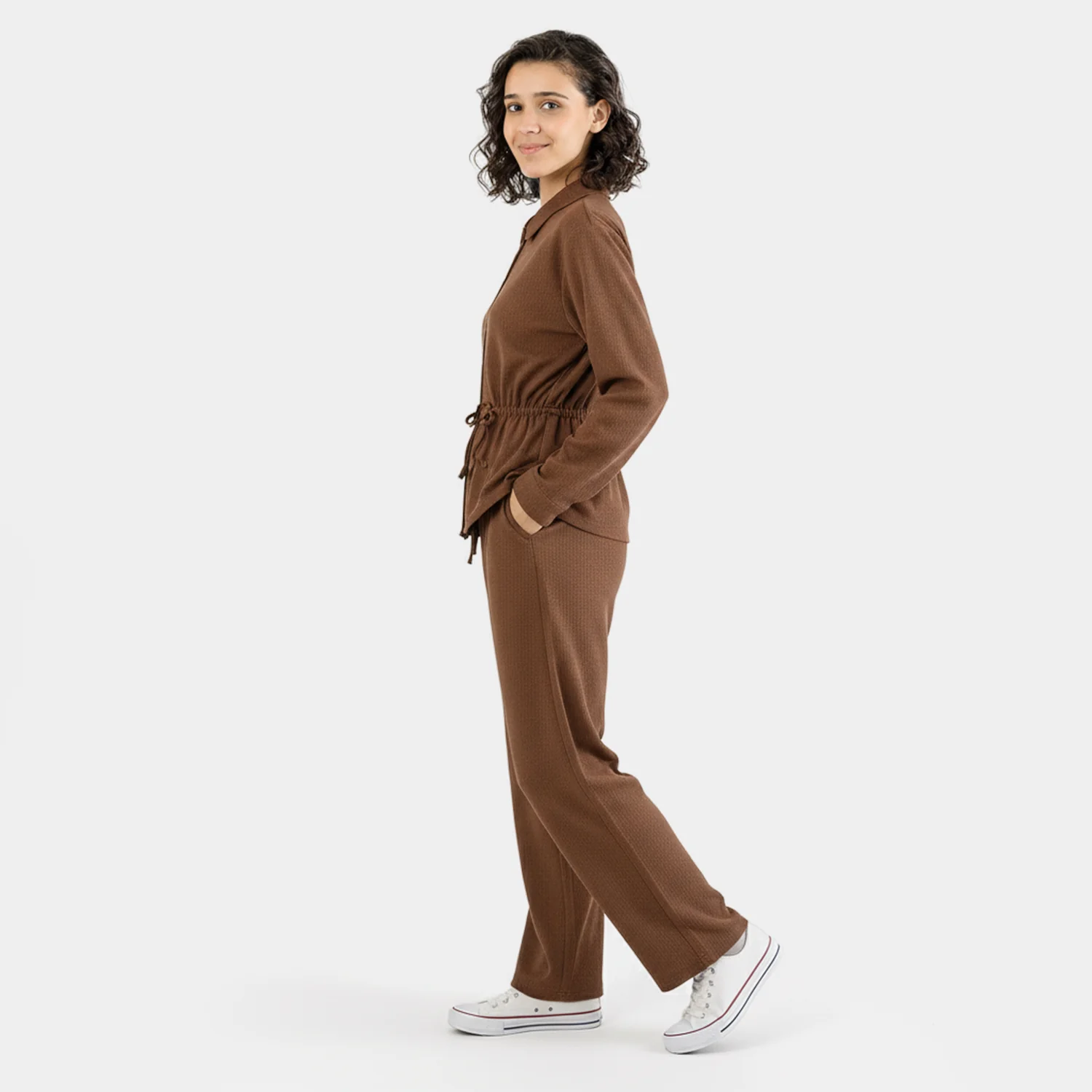 Teens Girls Cotton Knitted Co-ord Set - Brown - Image 3
