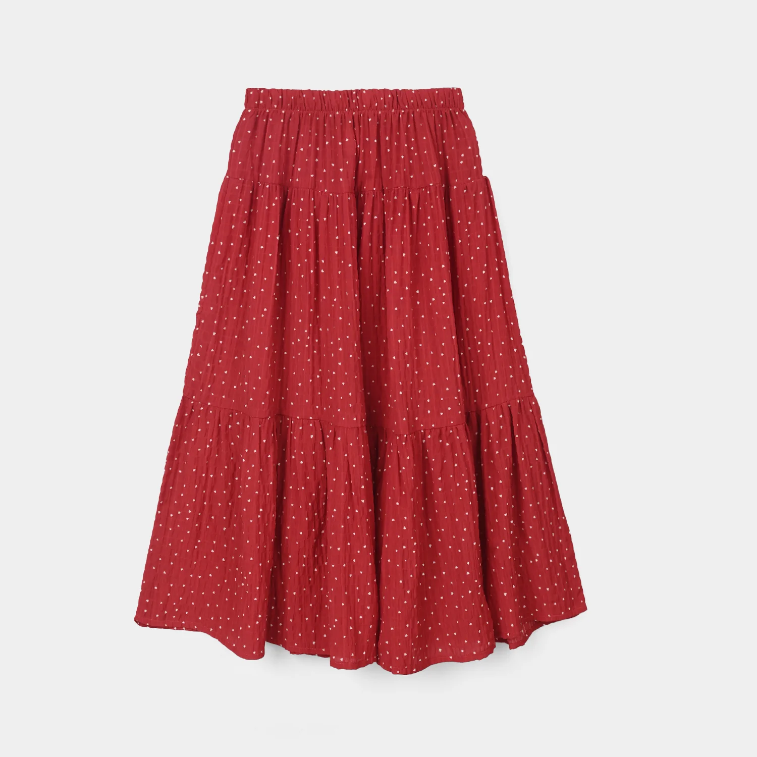 Teens Girls Cotton Long Skirt (Heart) - Red - Image 3