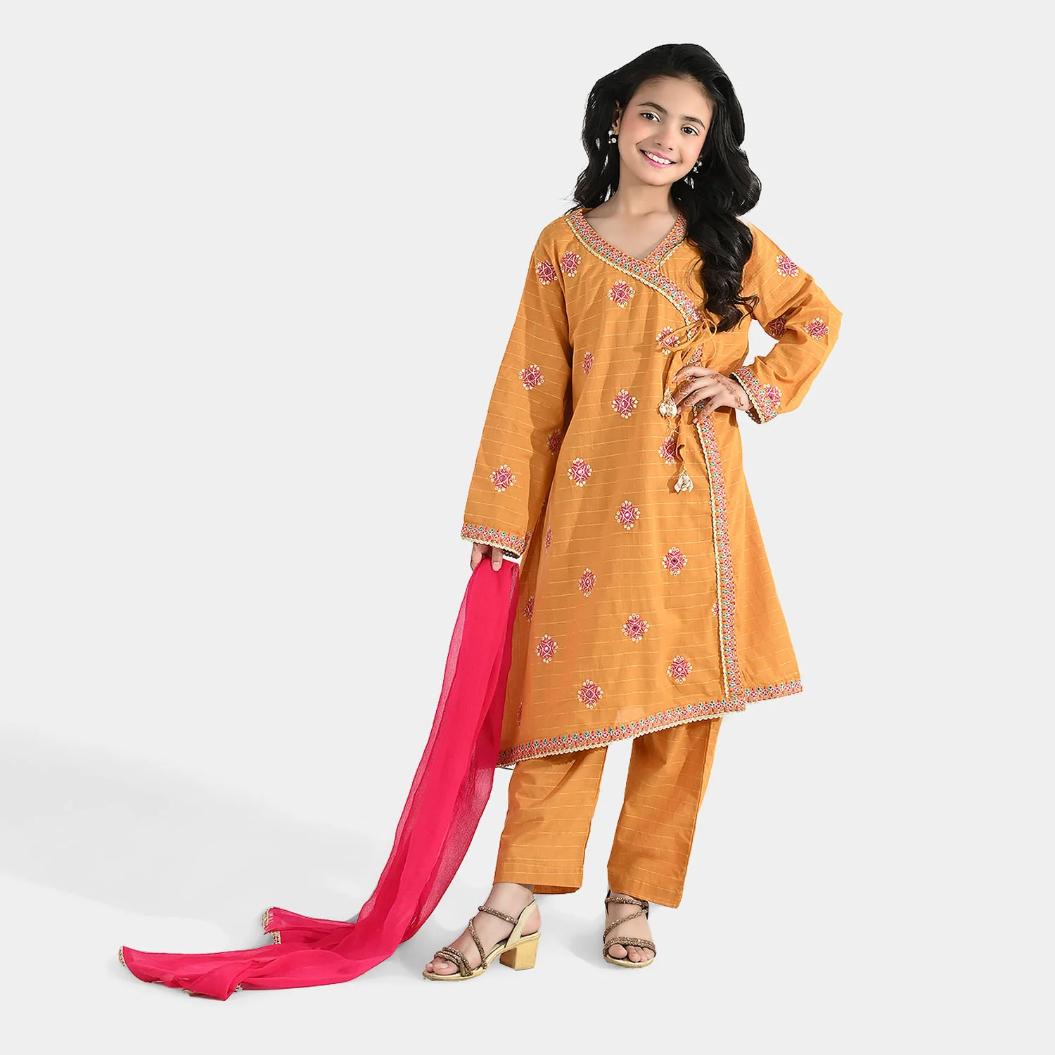 Girls Dobby 3-Piece Set (Sangeet) – Mustard - Image 3