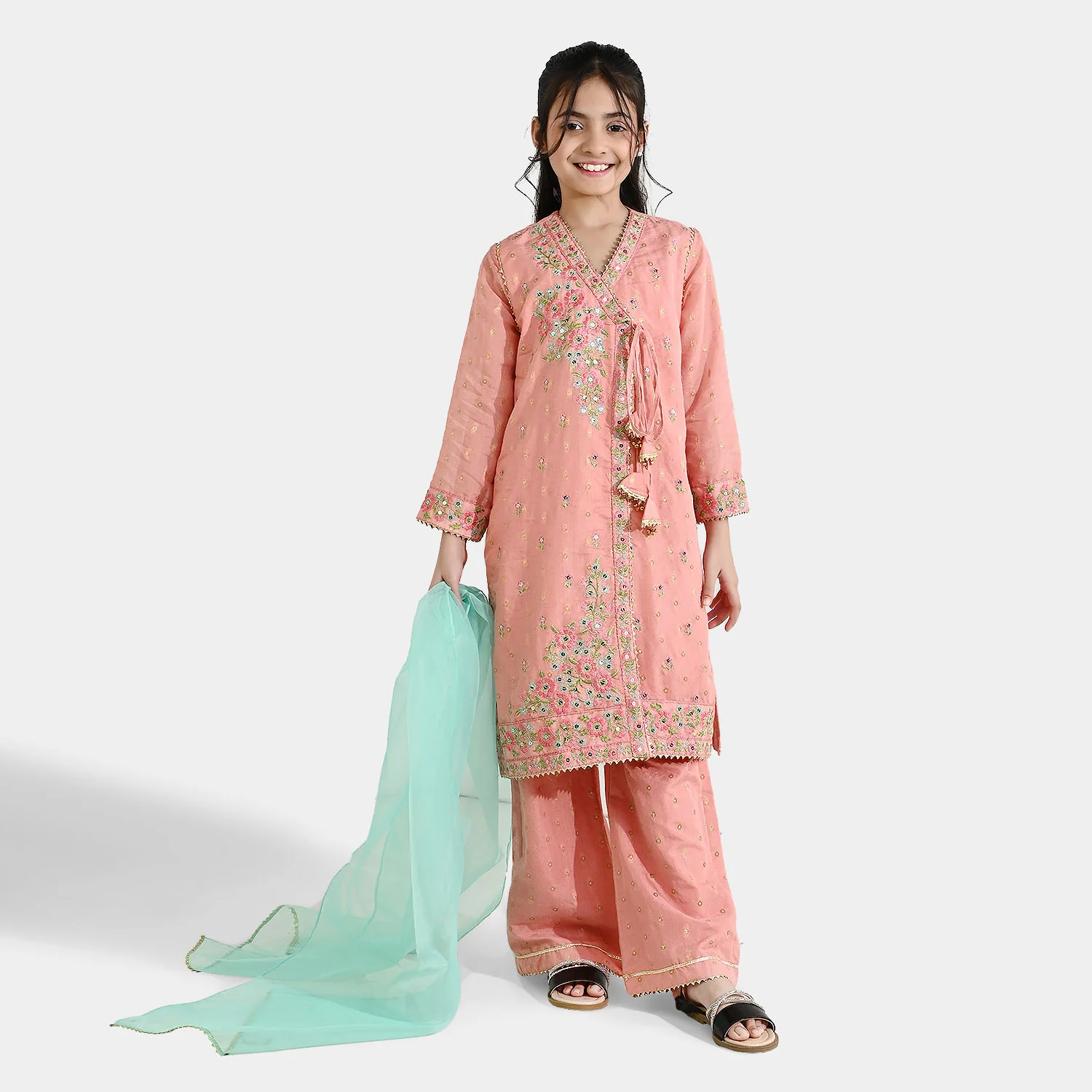 Girls Jacquard 3-Piece Set (Sundas) - Peach