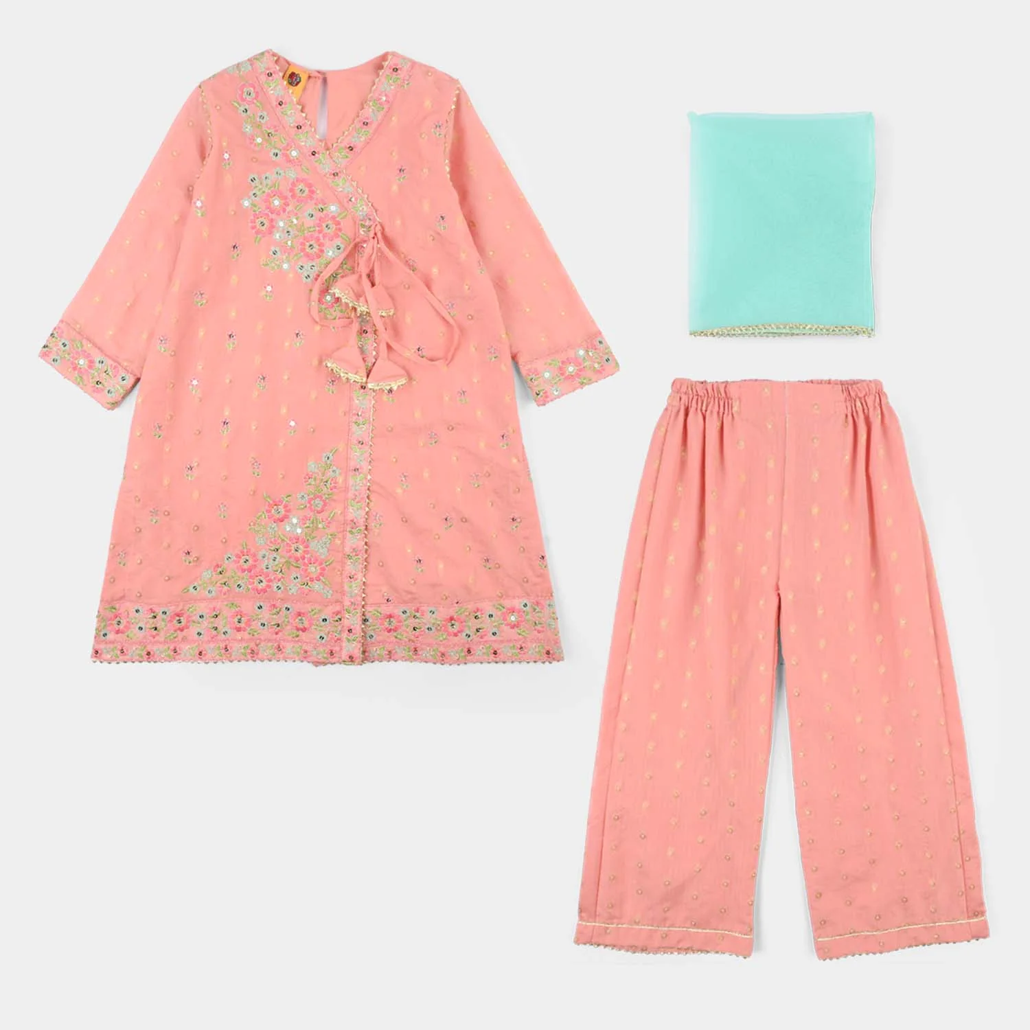 Girls Jacquard 3-Piece Set (Sundas) - Peach - Image 6