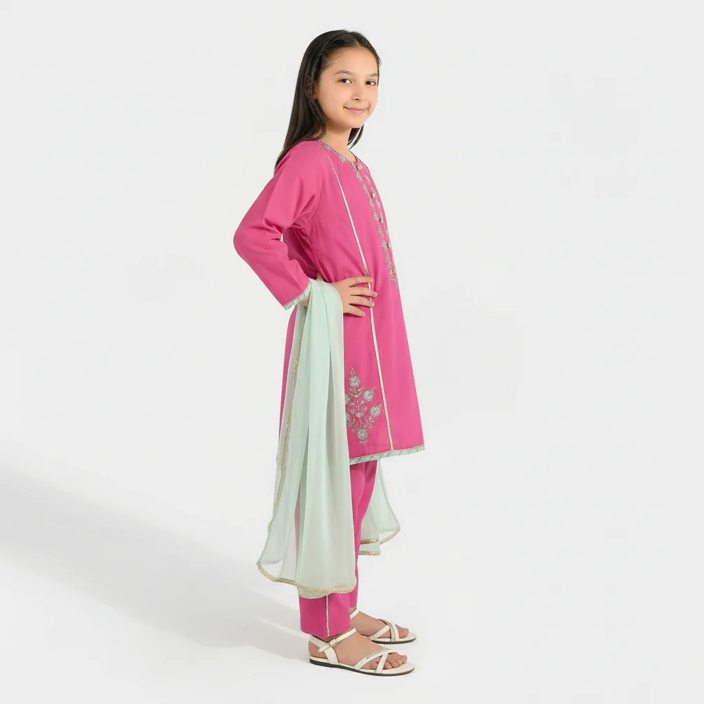 Teens Girls Jacquard 3Pcs Dil Naz - Shocking Pink - Image 2