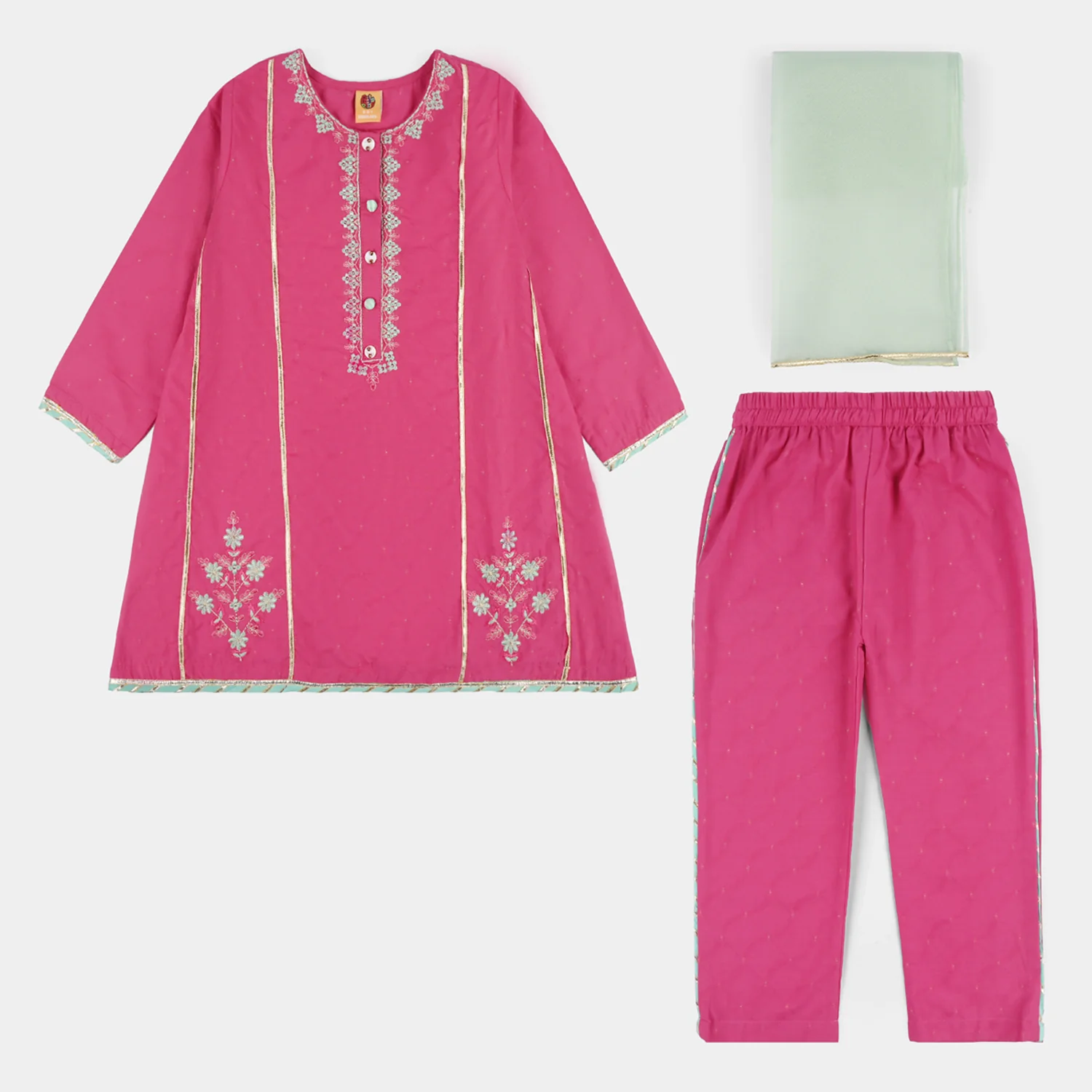 Teens Girls Jacquard 3Pcs Dil Naz - Shocking Pink - Image 3
