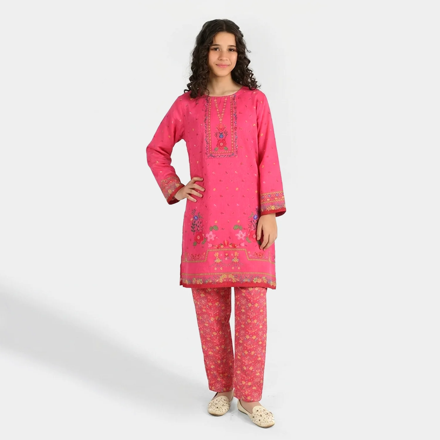 Teens Girls Jacquard Printed 2Pcs (Bloom) - Pink