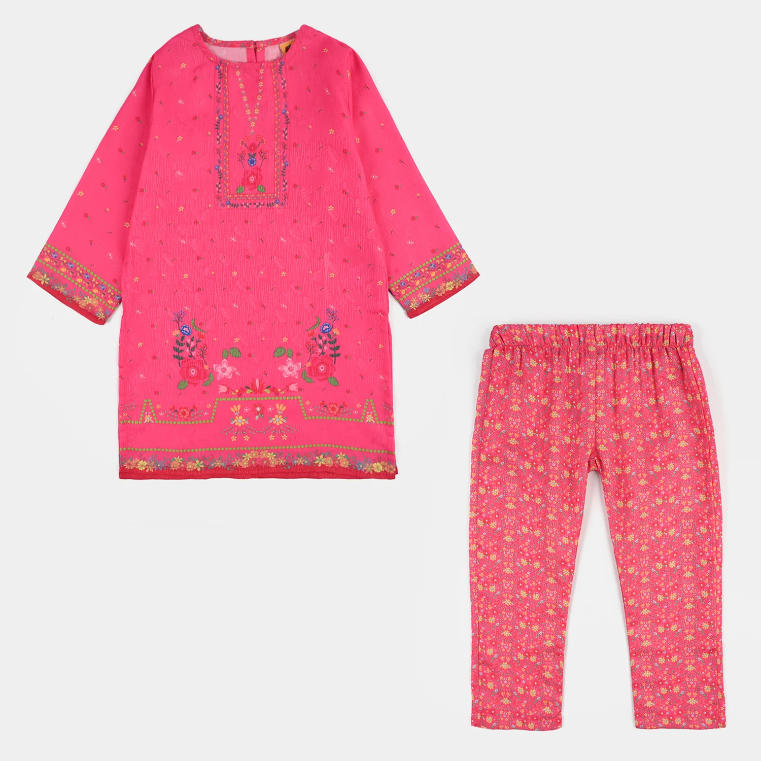 Girls Jacquard Printed 2Pcs (Bloom) - Pink - Image 3