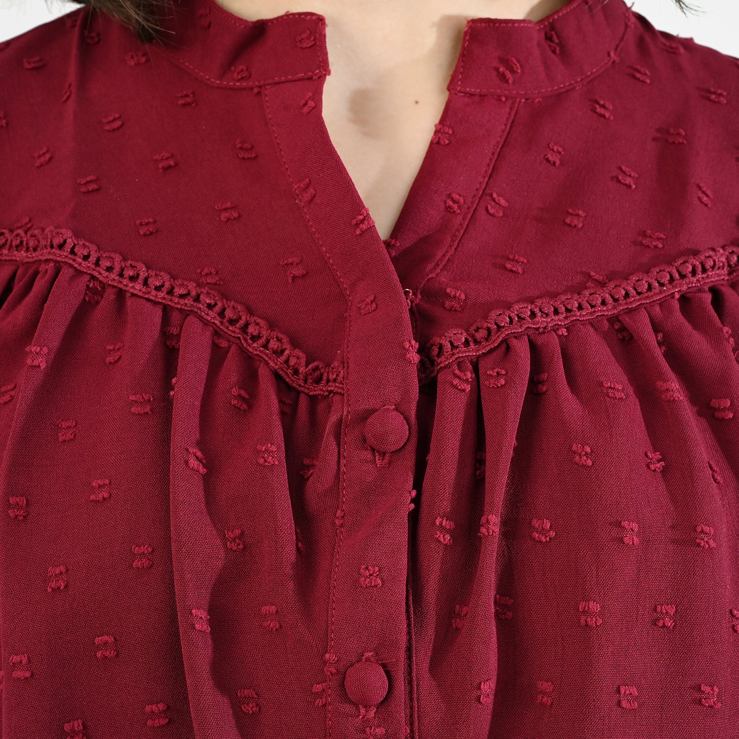 Teens Girls Poly Cotton Maroon Motif Casual Top-MAROON - Image 2