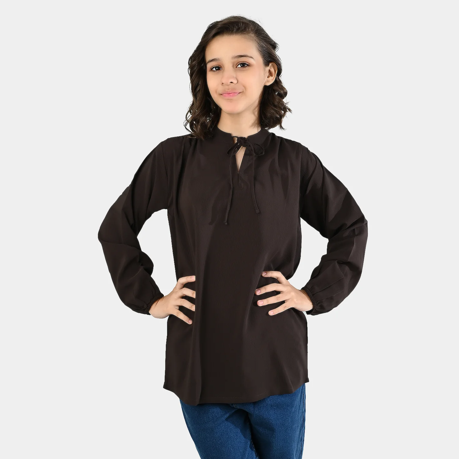 Teens Girls Poly Viscose Casual Top - Brown