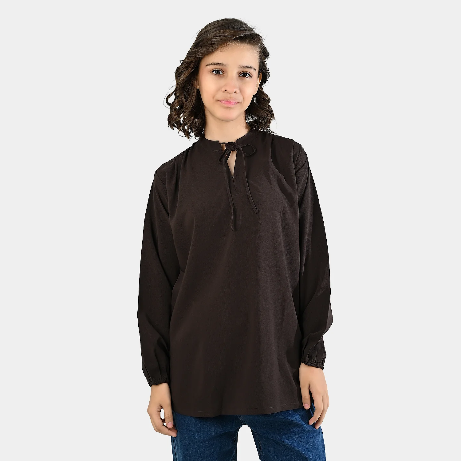 Teens Girls Poly Viscose Casual Top - Brown - Image 3