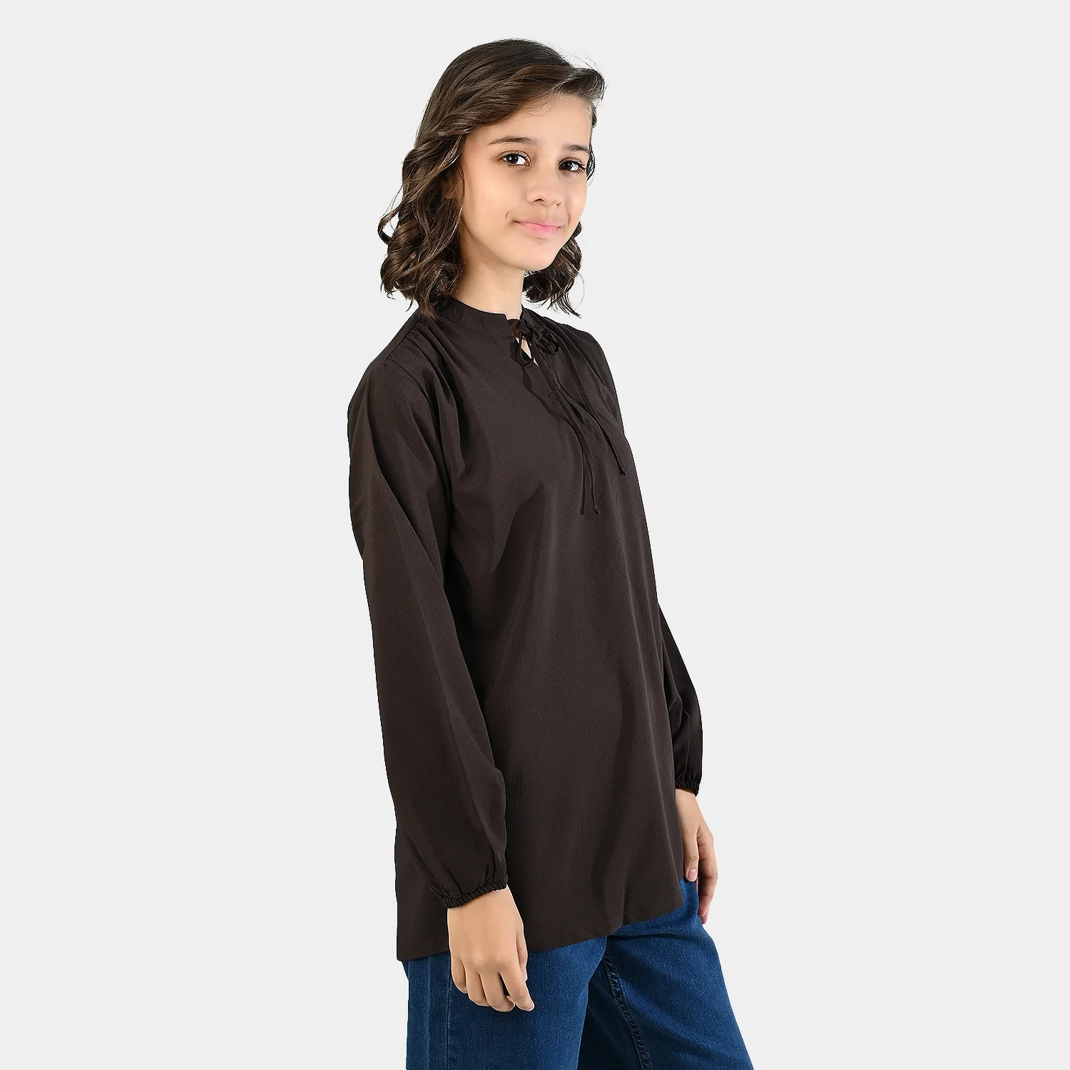Teens Girls Poly Viscose Casual Top - Brown - Image 4