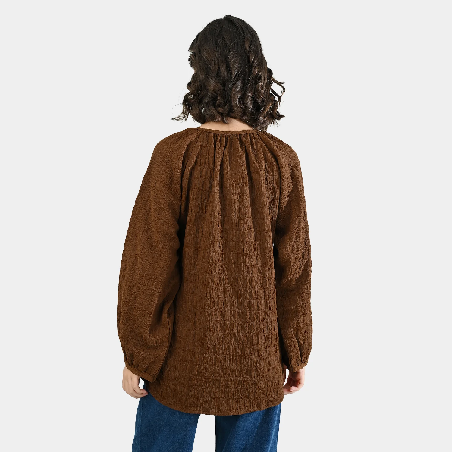 Teens Girls Poly Viscose Casual Top Crinkle - Brown - Image 5