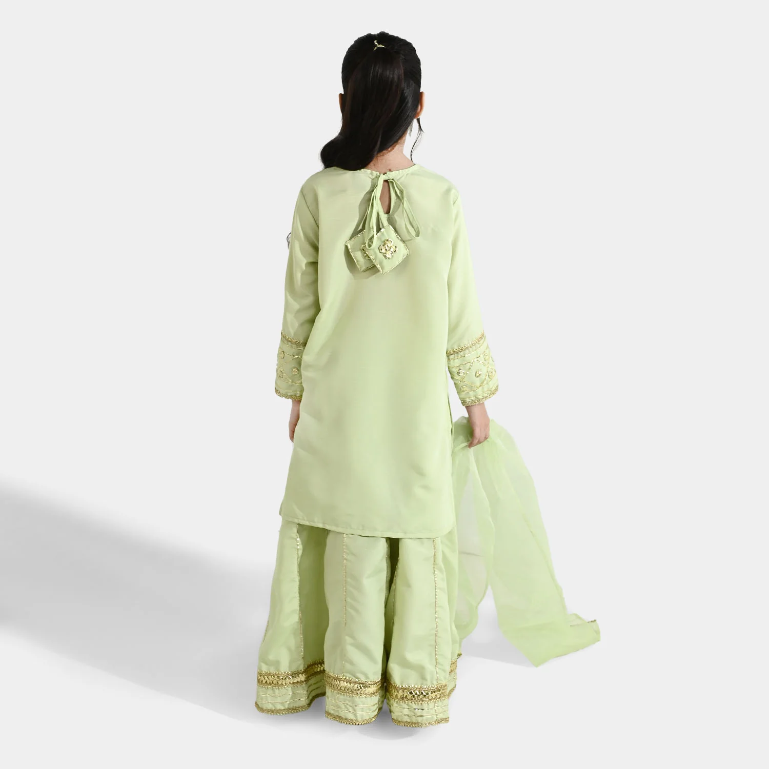 Teens Girls Raw Silk 3-Piece Set (Jahan Ara) - Pista Green - Image 5