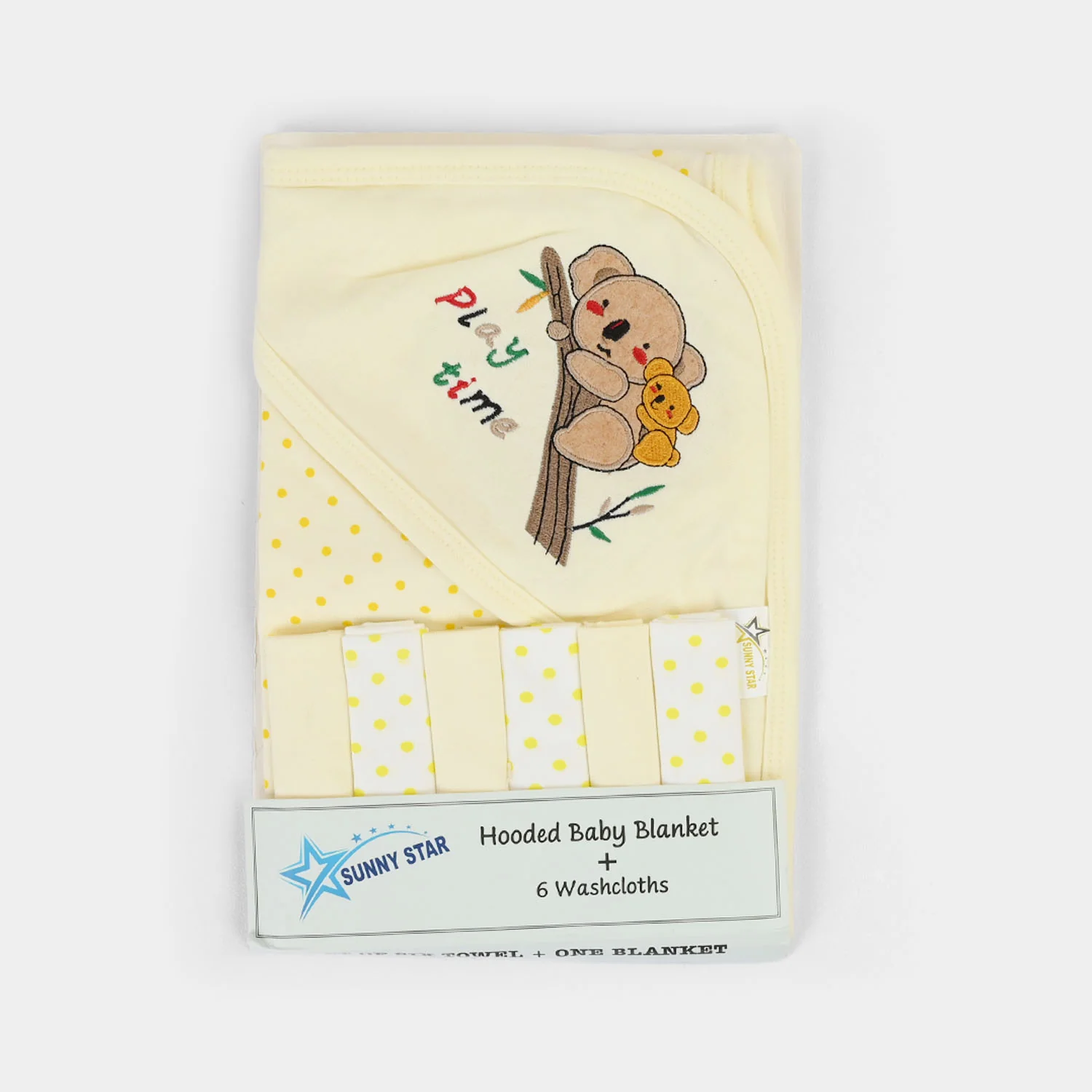 Baby Hooded Wrapping Sheet + 6Pcs Washcloths - Image 3