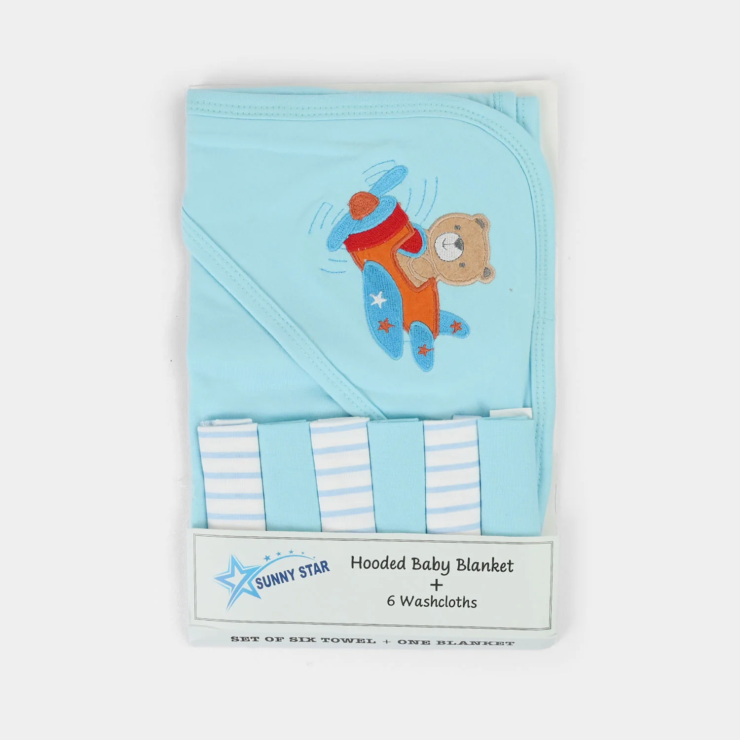 Baby Hooded Wrapping Sheet + 6Pcs Washcloths - Image 3