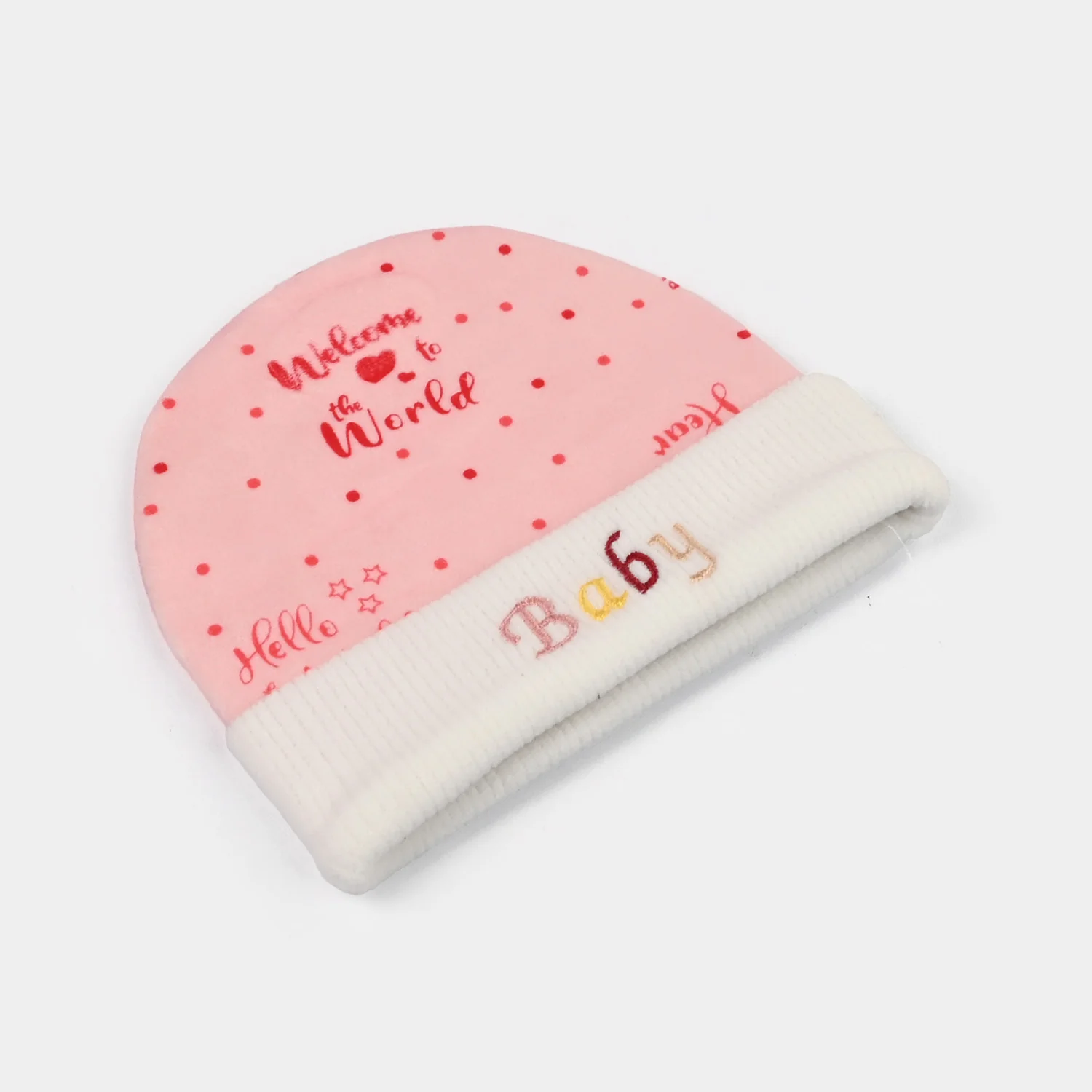 Baby Cap Velvet Pink Wellcome To The World - Image 2