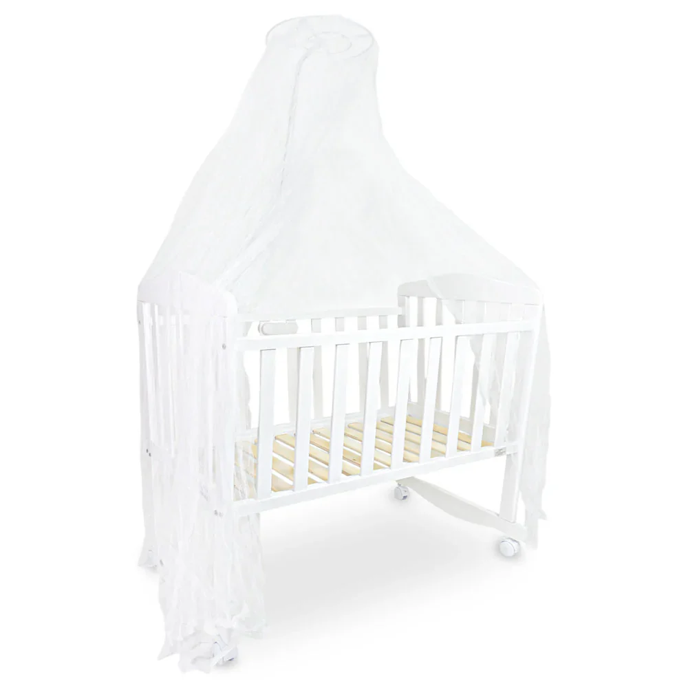 BABY WOODEN CRIB – WHITE FINISH WITH ROCKING & WHEELS - Image 4