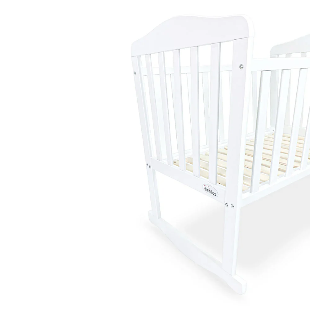 BABY WOODEN CRIB – WHITE FINISH WITH ROCKING & WHEELS - Image 5