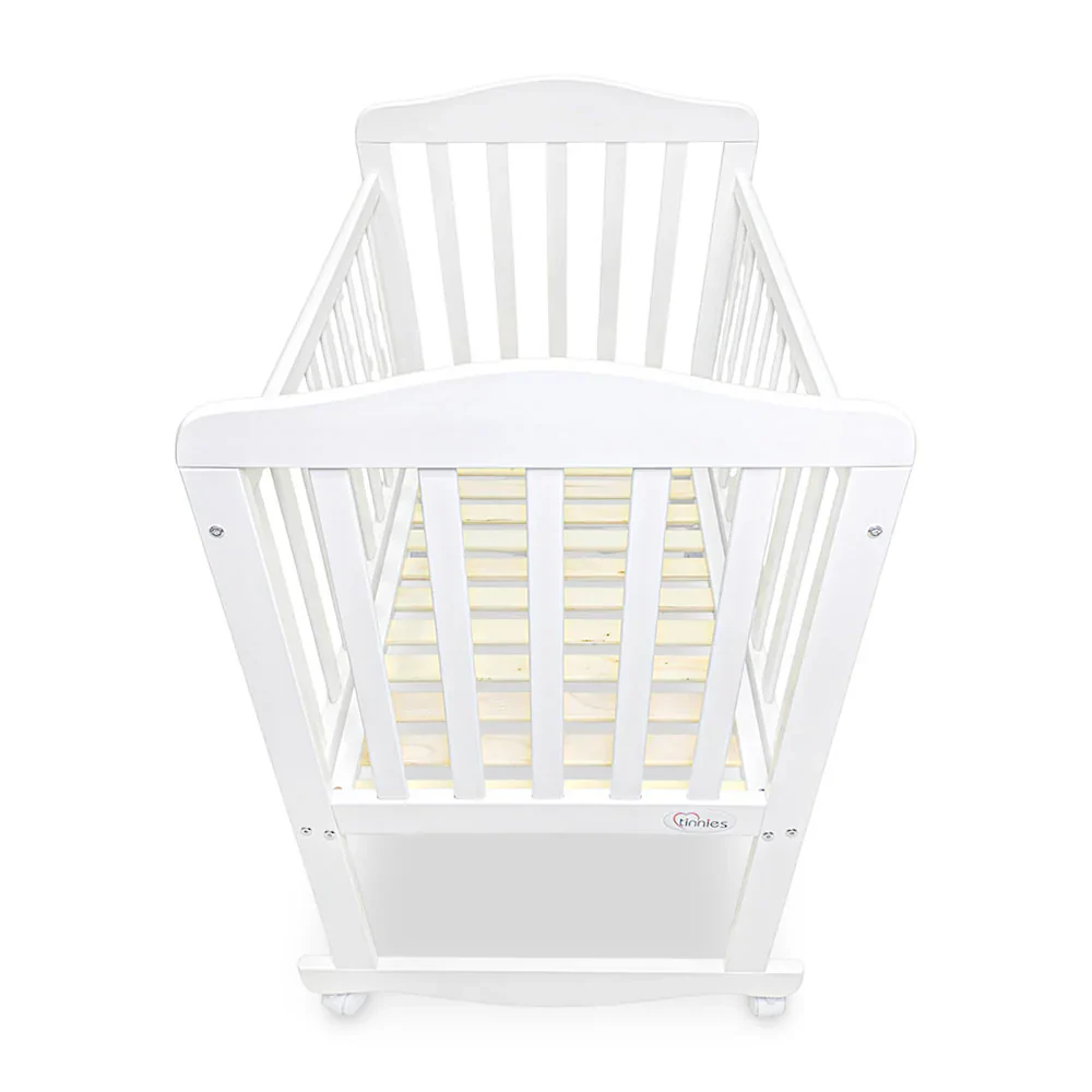 BABY WOODEN CRIB – WHITE FINISH WITH ROCKING & WHEELS - Image 6