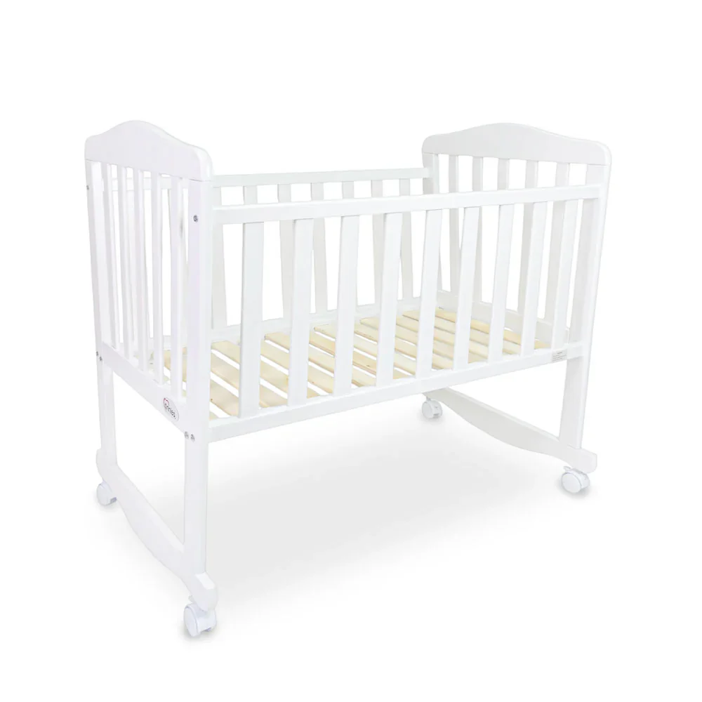 BABY WOODEN CRIB – WHITE FINISH WITH ROCKING & WHEELS - Image 7